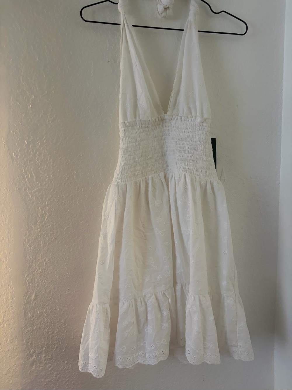White Eyelet Halter BowSmocked Waist Sundress